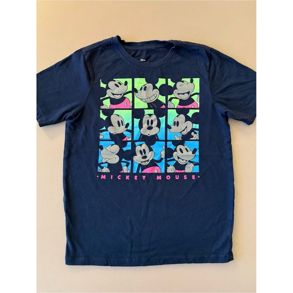 Disney Navy Mickey Mouse Multi-Color Grid Graphic Tee